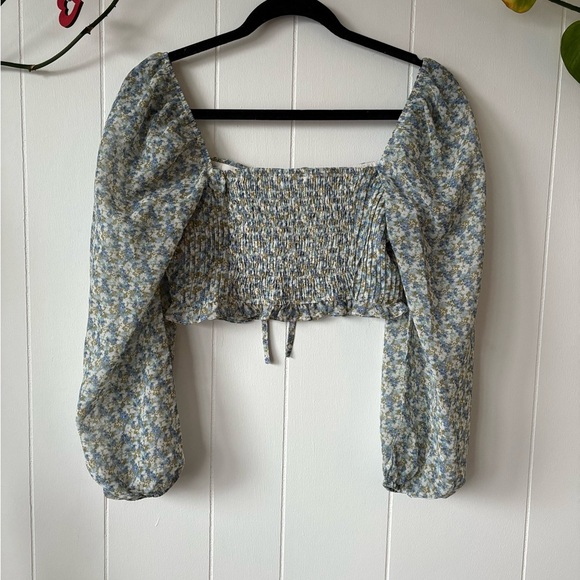 Storia Floral Puff Sleeve Crop Blouse Small - Picture 4 of 4